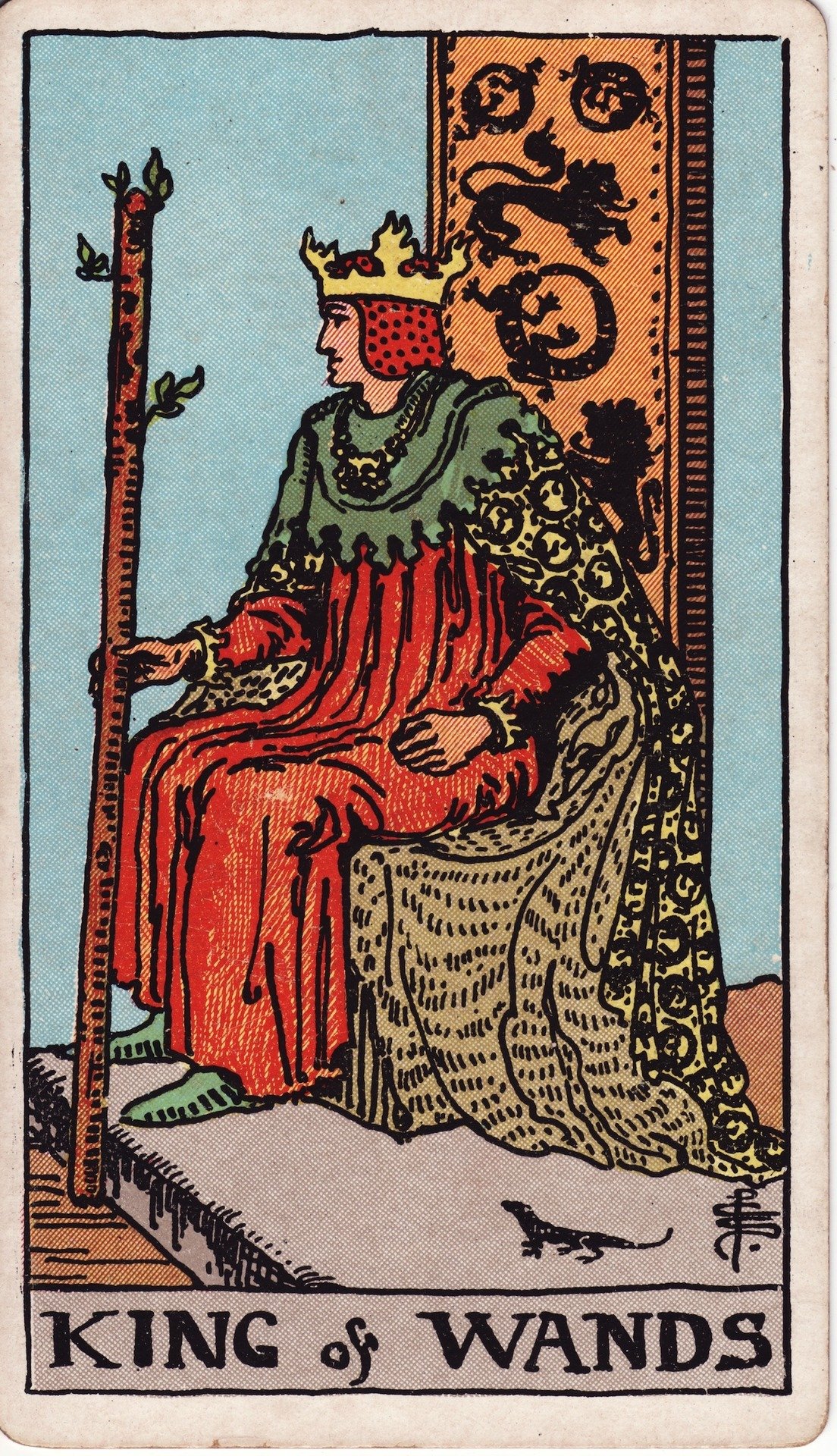 The King of Wands card from the Rider-Waite tarot deck.