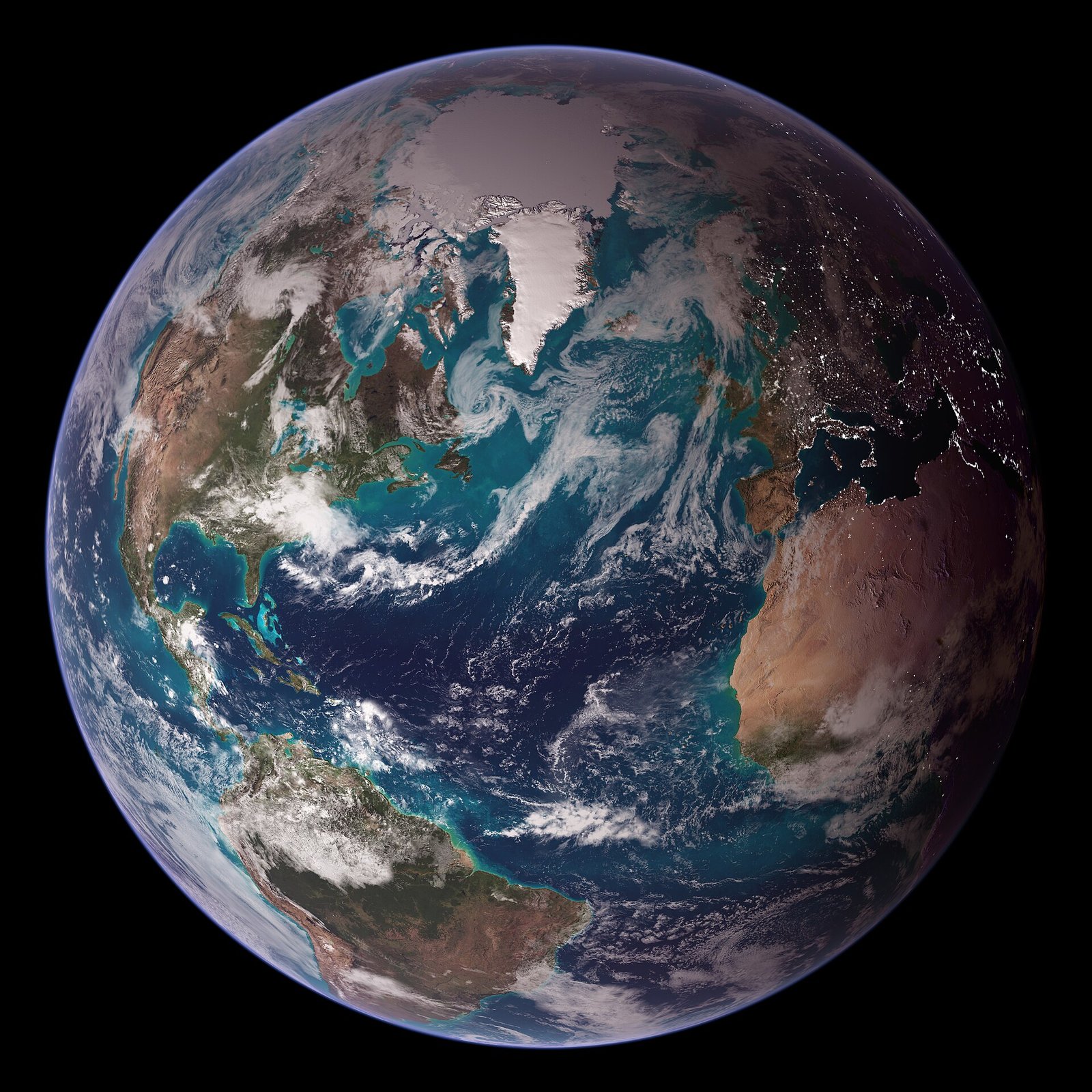 The Western Hemisphere of Earth seen from space, showing North and South America