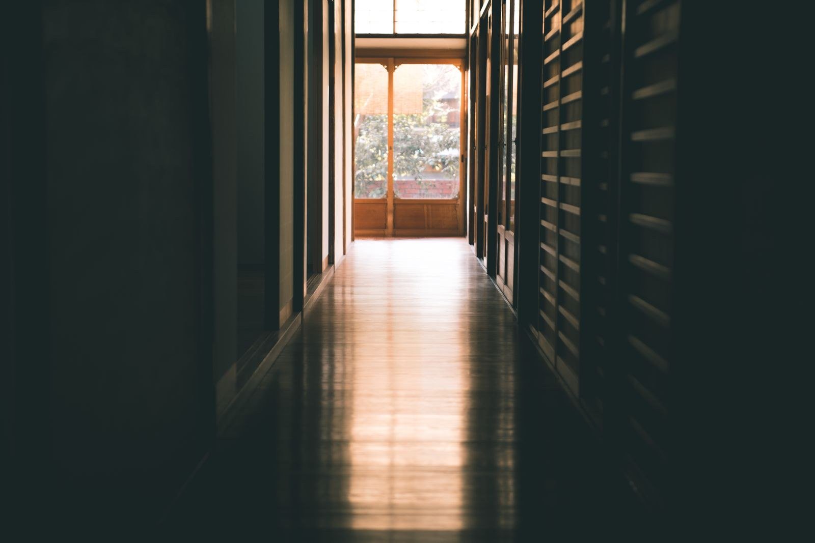 A door standing open with light coming through.