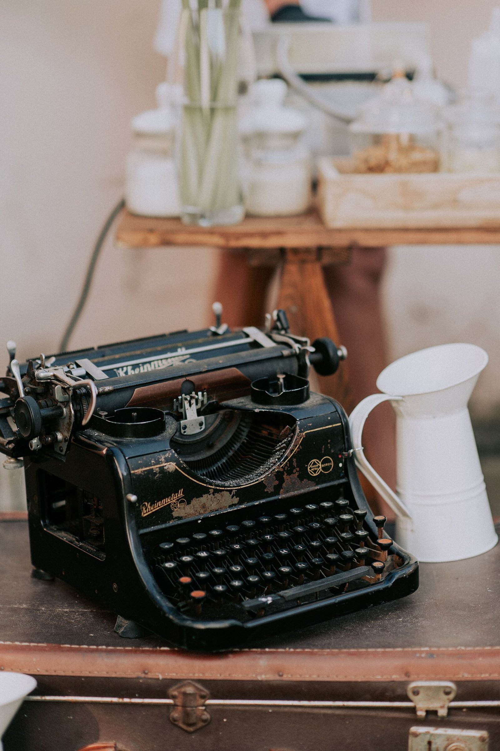 A vintage black typewriter on a desk