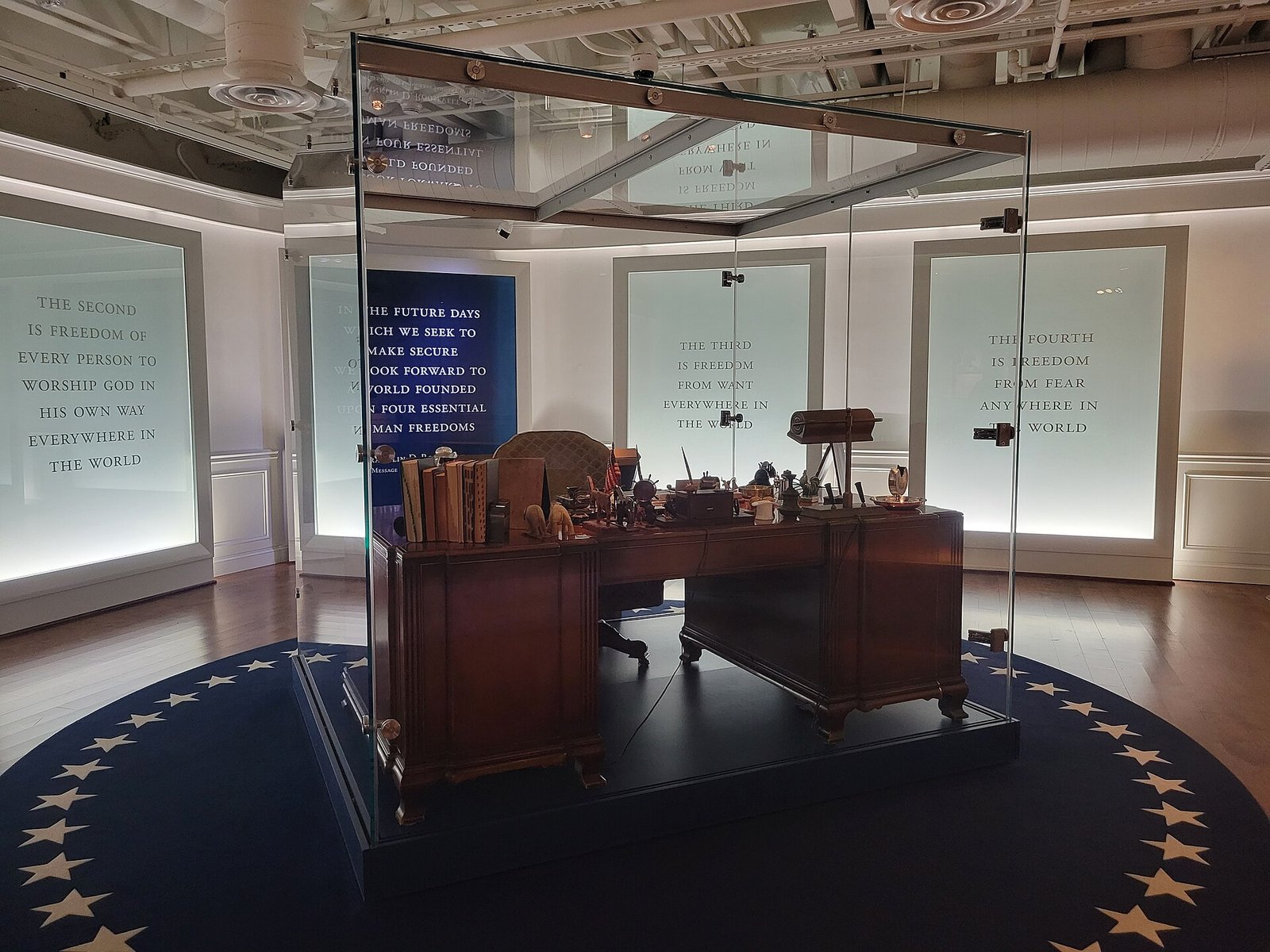 A historic wooden office desk in the FDR Library