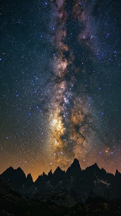 The Milky Way glowing over dark mountain silhouettes at night